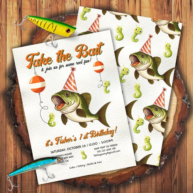 Take the Bait Fishing Birthday Party Invitation (Creator Uploaded)