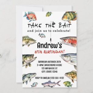 Take The Bait Watercolor Fishing Birthday Invitation