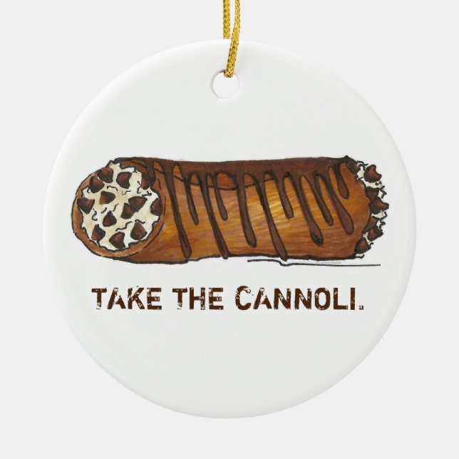 Take the Cannoli Chocolate Chip Italian Pastry Ceramic Tree Decoration (Front)
