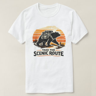 Take the Scenic Route Bear Hiking Retro Outdoor T-Shirt