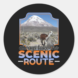 Take the Scenic Route - Llama Adventurer Classic Round Sticker