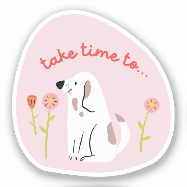 "take time" cute dog illustrated pale pink retro (Front)