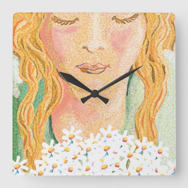 Take time out to smell the flowers square wall clock (Front)