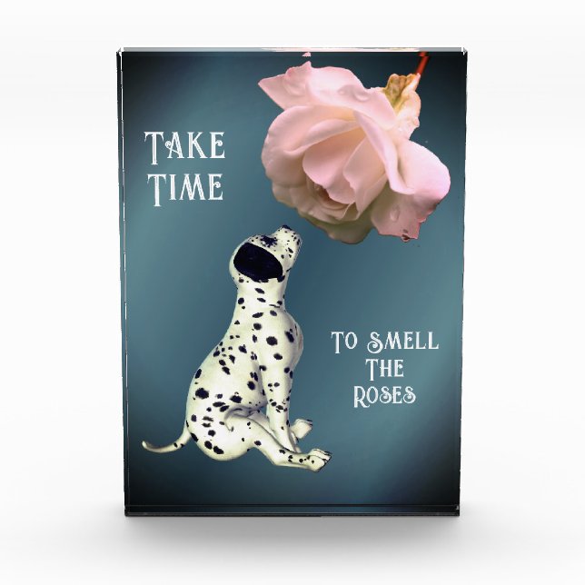 Take Time To Smell Roses Puppy Inspirational Photo Block (Front)