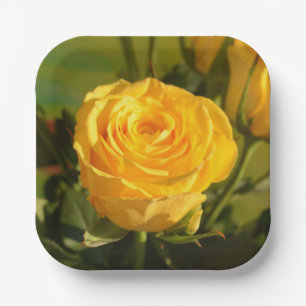 Take time to smell the yellow rose paper plate