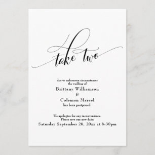 Take Two Elegant White Postponed Wedding Card