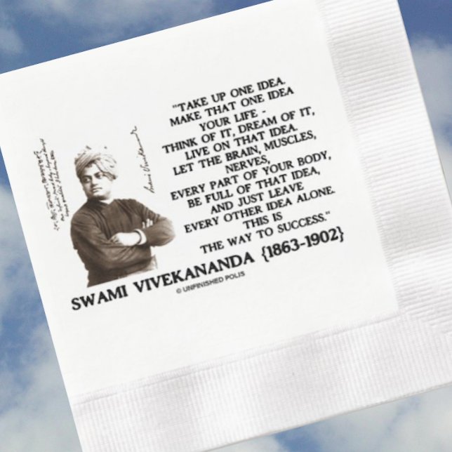 Take Up One Idea Make That Idea Your Life Quote Napkin (Inspirational quote on the way to success by 19th century religious leader Swami Vivekananda)