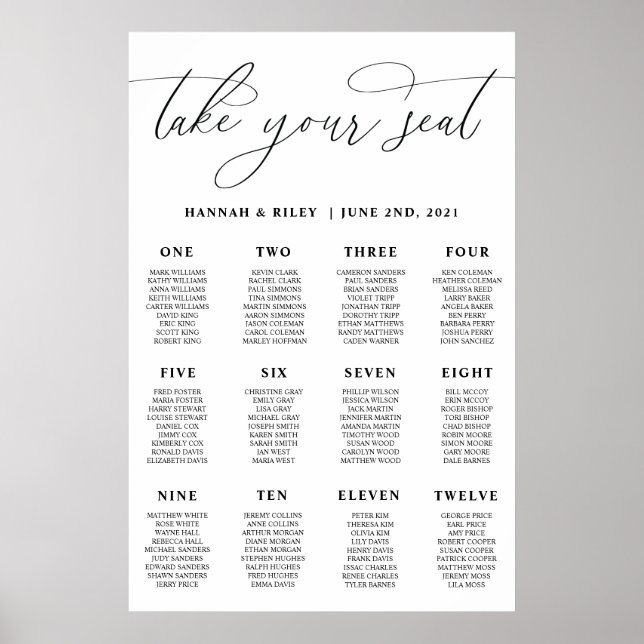 Take Your Seat Wedding Seating Chart Poster (Front)