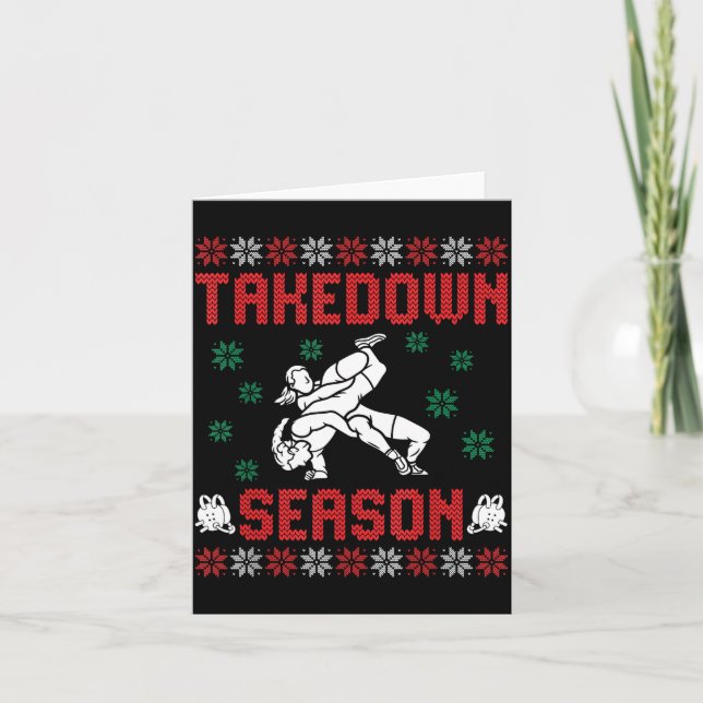 Takedown Season Girls Wrestling Ugly Sweater Chris Card (Front)