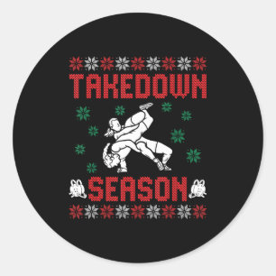 Takedown Season Girls Wrestling Ugly Sweater Chris Classic Round Sticker