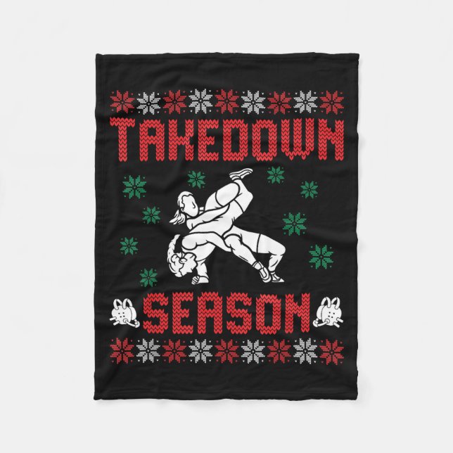 Takedown Season Girls Wrestling Ugly Sweater Chris Fleece Blanket (Front)