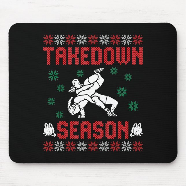 Takedown Season Girls Wrestling Ugly Sweater Chris Mouse Pad (Front)