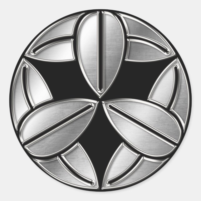 Takenaka Clan Kamon Silver Chrome Classic Round Sticker (Front)