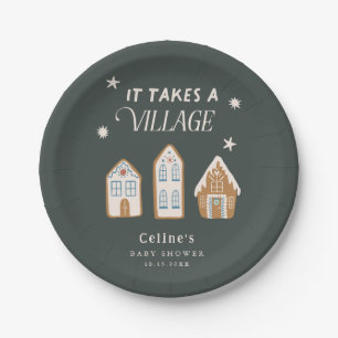 Takes a Village Boy Winter Baby Shower  Paper Plate