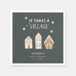 Takes A Village Gingerbread House Boy Baby Shower Napkin