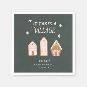 Takes A Village Gingerbread House Girl Baby Shower Napkin
