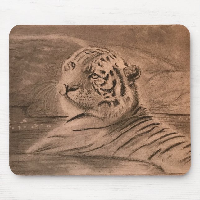 "Taking A Dip" tiger mousepad (Front)
