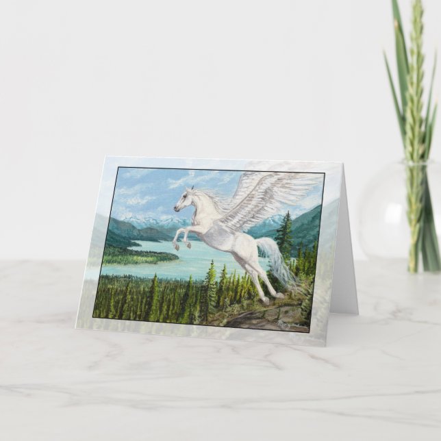 Taking Flight Pegasus horse fantasy greeting card (Front)