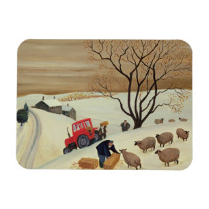 Taking Hay to the Sheep by Tractor Magnet