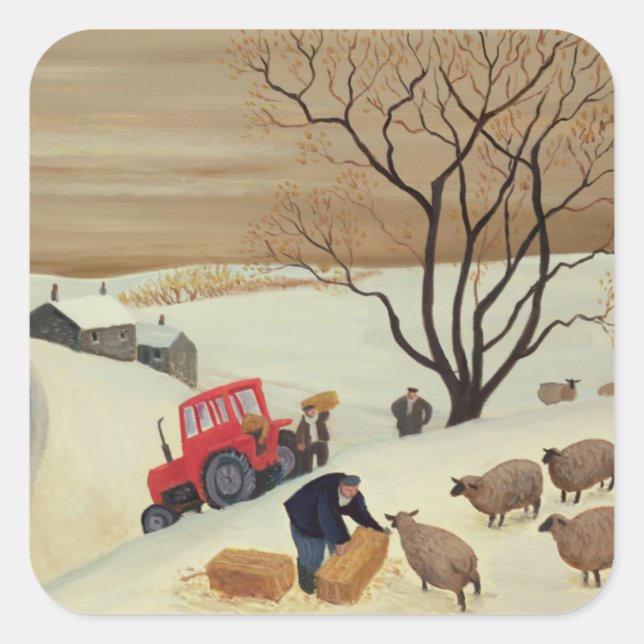 Taking Hay to the Sheep by Tractor Square Sticker (Front)