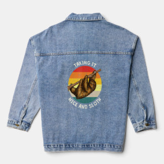 Taking It Nice And Sloth Lazy Humour Inactive Holi Denim Jacket