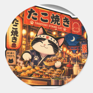 Takoyaki Stand Cat Sticker Japanese Festival Str