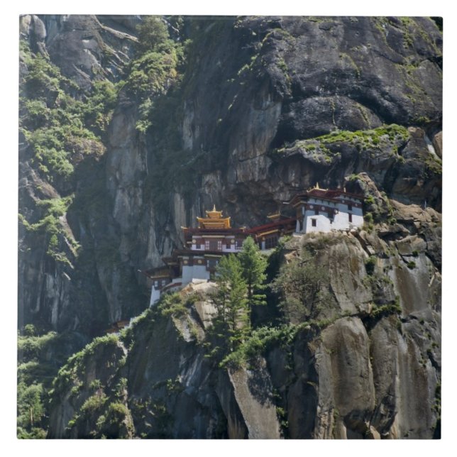Taktsang Monastery on the cliff, Paro, Bhutan Ceramic Tile (Front)