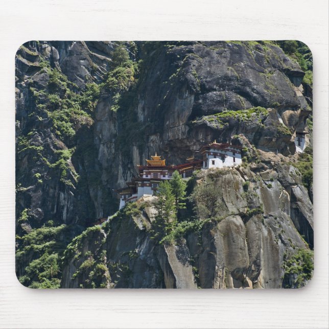 Taktsang Monastery on the cliff, Paro, Bhutan Mouse Pad (Front)