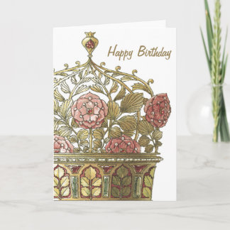 Tal Golden Crown With Roses Birthday Card