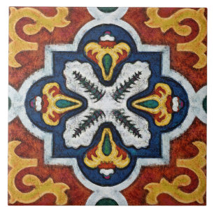 Talavera 03 Red Yellow Blue Mediterranean Geo Ceramic Tile