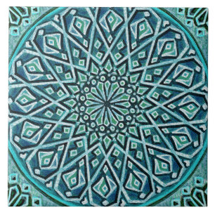 Talavera 05 Turquoise Blue Mediterranean Rosette Ceramic Tile