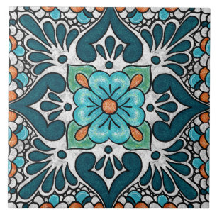 Talavera 06 Teal Blue Green Mediterranean Floral Ceramic Tile