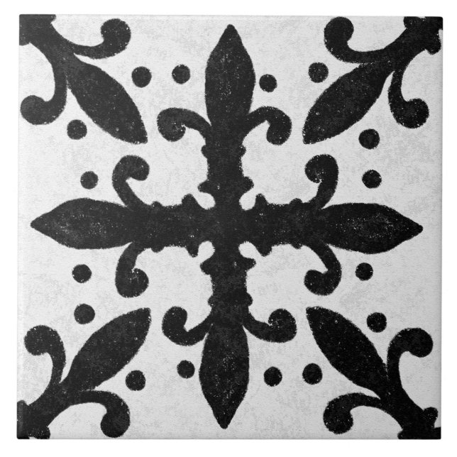 Talavera 10 Black White Grey Mediterranean Geo Ceramic Tile (Front)