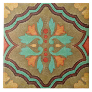 Talavera 13 Olive Green Aqua Mediterranean Floral Ceramic Tile