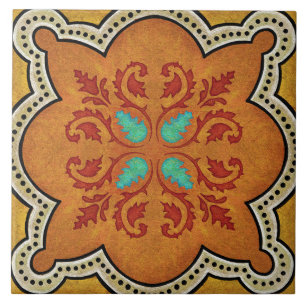 Talavera 17 Orange Red Aqua Mediterranean Floral Ceramic Tile