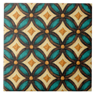 Talavera 18 Teal Brown Ivory Mediterranean Lattice Ceramic Tile