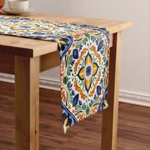 Talavera azulejo aiolica vintage Mexican wedding  Short Table Runner