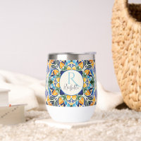 Talavera azulejo blue bridesmaids gifts monogram