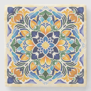 Talavera azulejo blue tile  favors vintage Mexican Stone Coaster