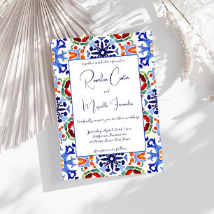 Talavera azulejo blue tile vintage Mexican wedding Invitation