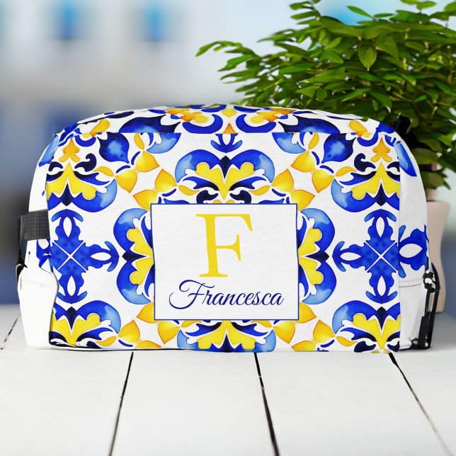 Talavera azulejo blue tiles bridesmaid gifts dopp kit (Talavera azulejo blue tiles bridesmaid gifts monogram personalized dopp kit bridal party favors)