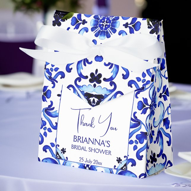 Talavera azulejo blue tiles Mexican bridal shower Favour Box (Talavera azulejo blue tiles vintage Mexican bridal shower Favor Boxes personalized printed favor box)