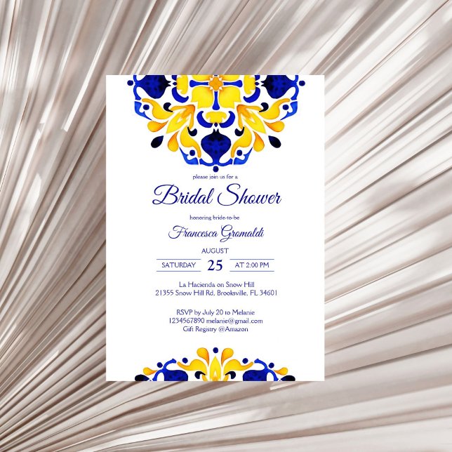 Talavera azulejo blue tiles Mexican bridal shower Invitation (Talavera azulejo blue tiles vintage Mexican Mediterranean bridal shower Invitation template digital)