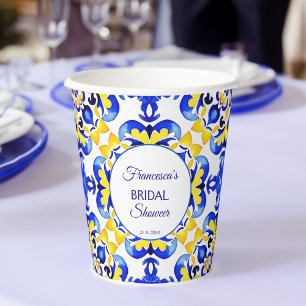 Talavera azulejo blue tiles Mexican bridal shower Paper Cups