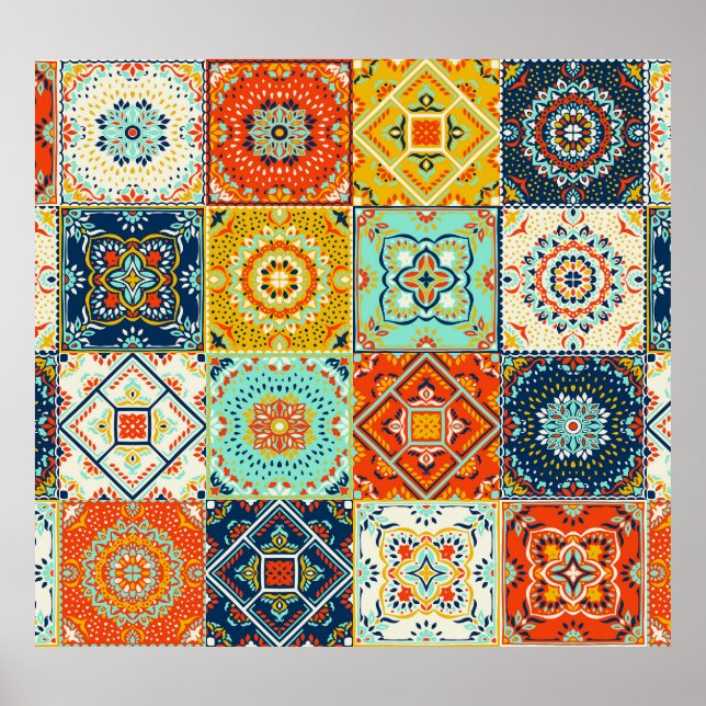 Talavera, Azulejos, Turkish mosaic wallpaper. Poster (Front)