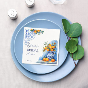 Talavera blue chinoiserie citrus bridal shower napkin