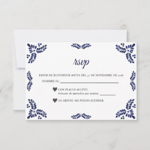 Talavera Blue Floral Minimalist Spanish Wedding RSVP Card