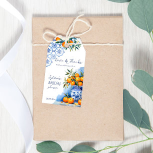 Talavera blue ornages citrus bridal shower favor gift tags
