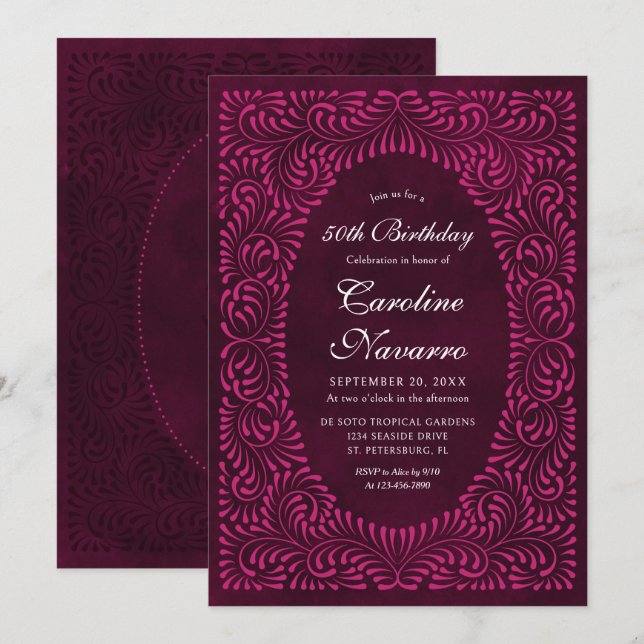 Talavera Burgundy Fiesta Birthday Invitation (Front/Back)