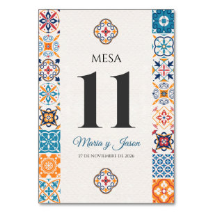 Talavera Colorful Floral Fiesta Spanish Wedding Table Number